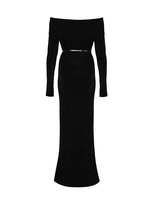 Abito in ciniglia con cintura Red Carpet Nero Elisabetta Franchi | AM34S57E2110
